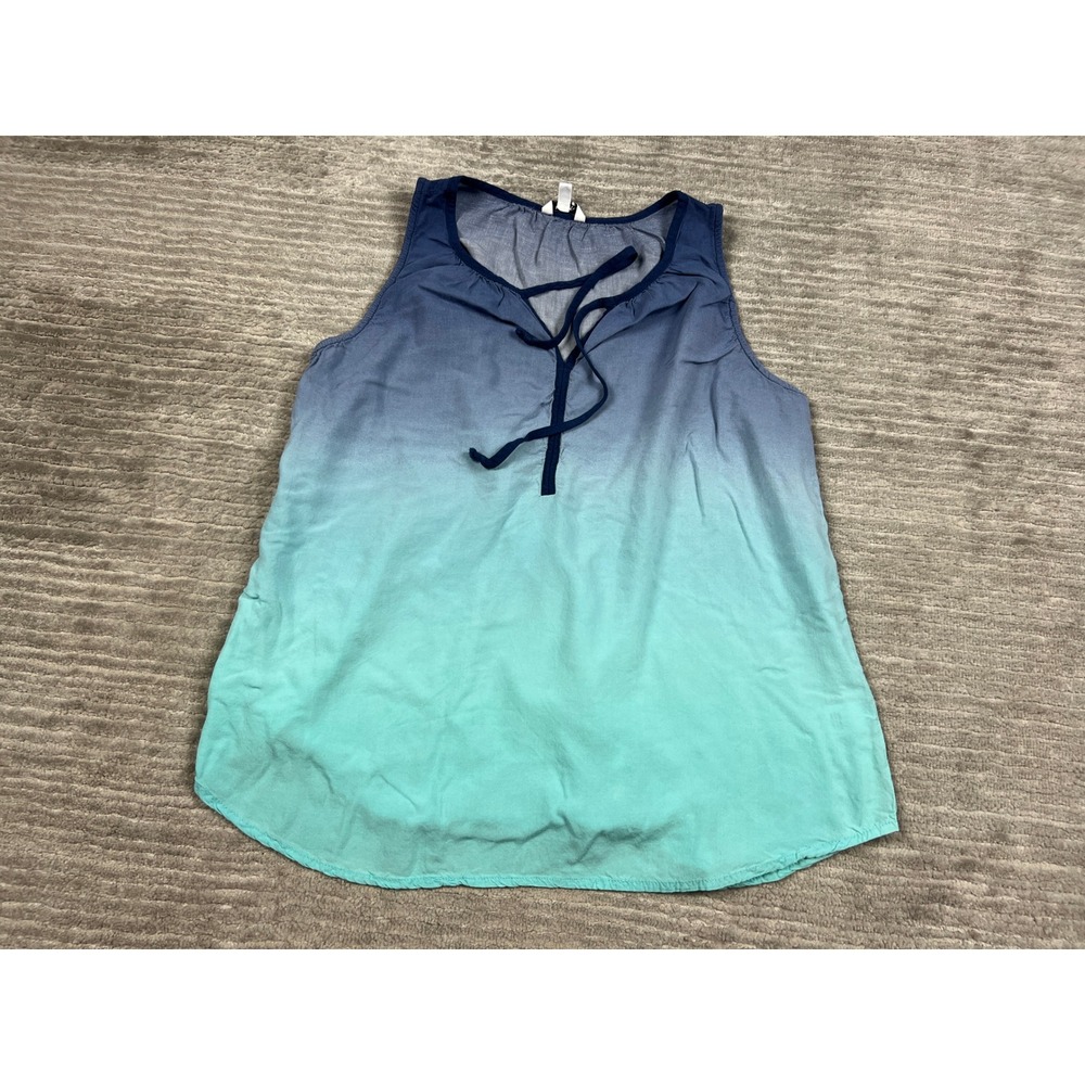 Sonoma Tank Top Womens L Blue Teal Ombre Rayon Split Neck Tie Sleeveless Relaxed